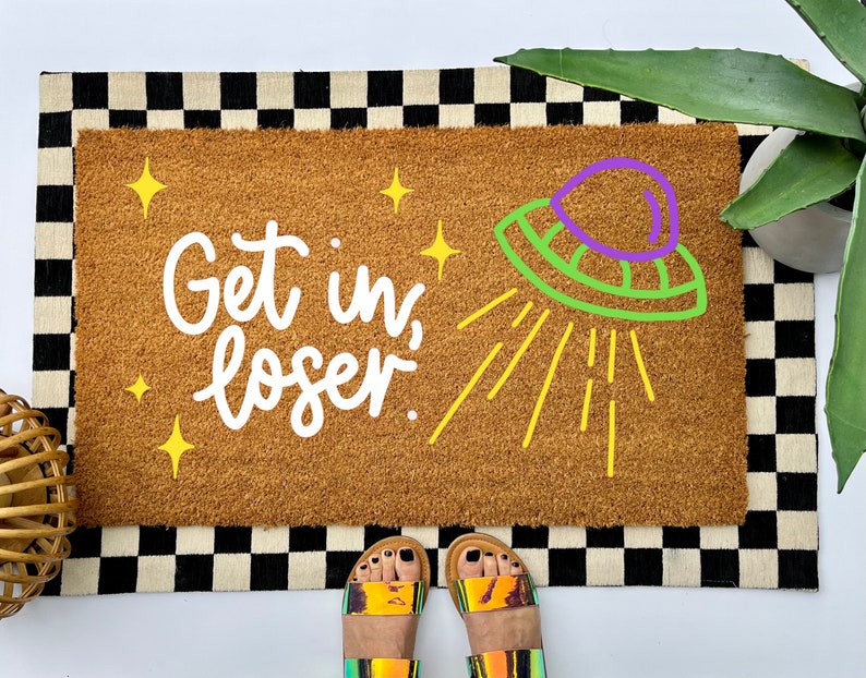 UFO Coir Doormat, Colorful Boho Welcome Mat, Funny Y2k Front Porch ...