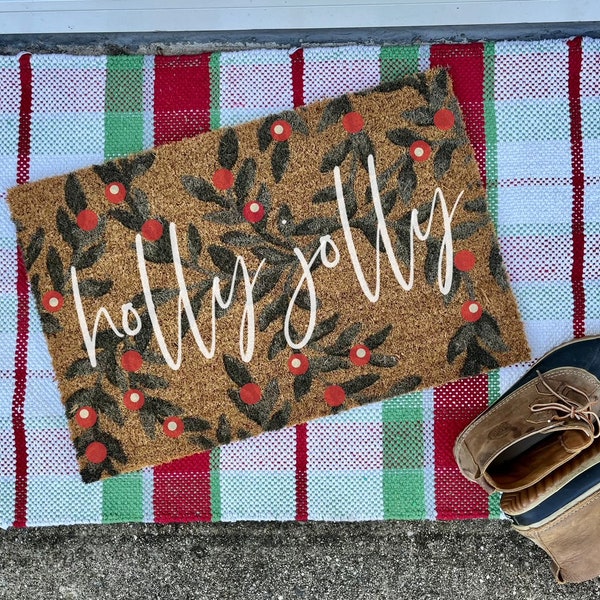 Holly Jolly doormat, welcome mat, custom doormat, funny doormat, christmas doormat, holiday decor, door mat, winter, boho decor, holly jolly