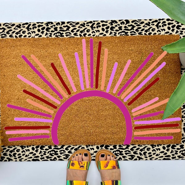 Valentine sun coir doormat, colorful decor for your front porch entry, unique and custom welcome mat for your home