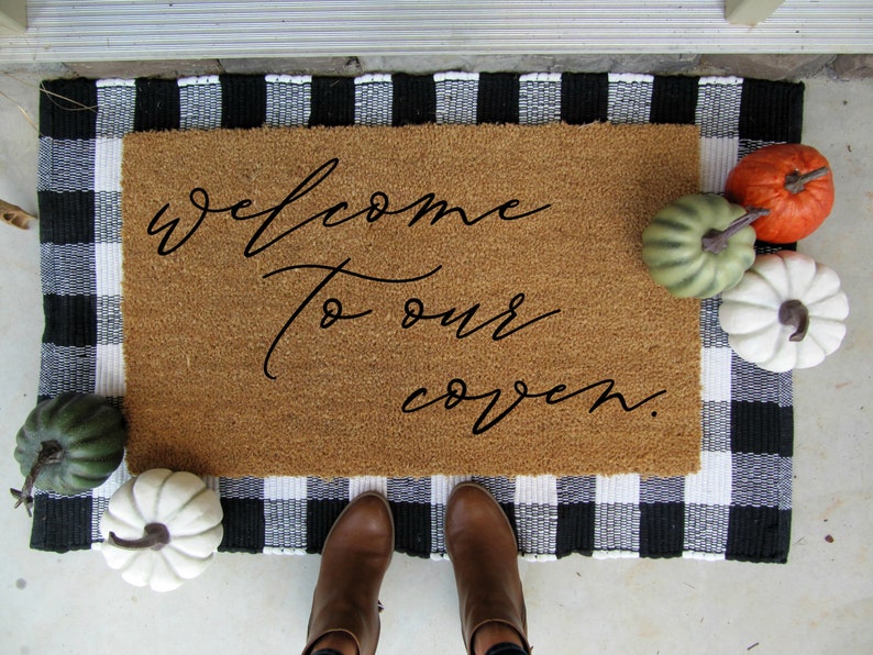 halloween welcome mat customized doormat personalized doormat Welcome to our coven doormat fall decor housewarming gift pumpkin