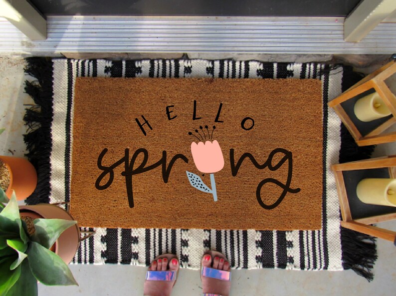Hello Spring Doormat Customized Doormat Personalized Etsy