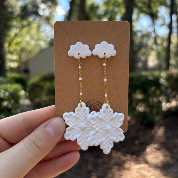 SNOWFLAKE & CLOUD || Handmade Clay Dangle Earrings || Christmas Earrings || Snowy || Winter Earrings || Christmas Gift || Holiday Gift