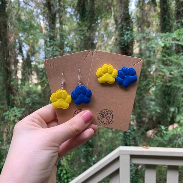 NEWBERRY PANTHERS || Dangle Earrings || Blue and Yellow Earrings || Paw Print Earrings || Clay Earrings || Handmade Earrings || Newberry FL