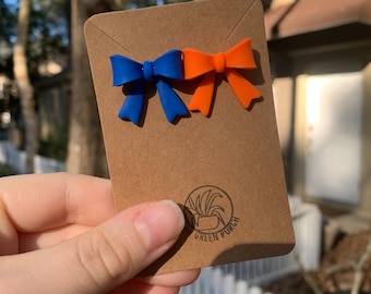 LAZOS PARA EL DÍA DEL JUEGO // Florida Gators // New York Knicks // New York Mets // Aretes naranjas y azules // Aretes de lazo // Aretes hechos a mano