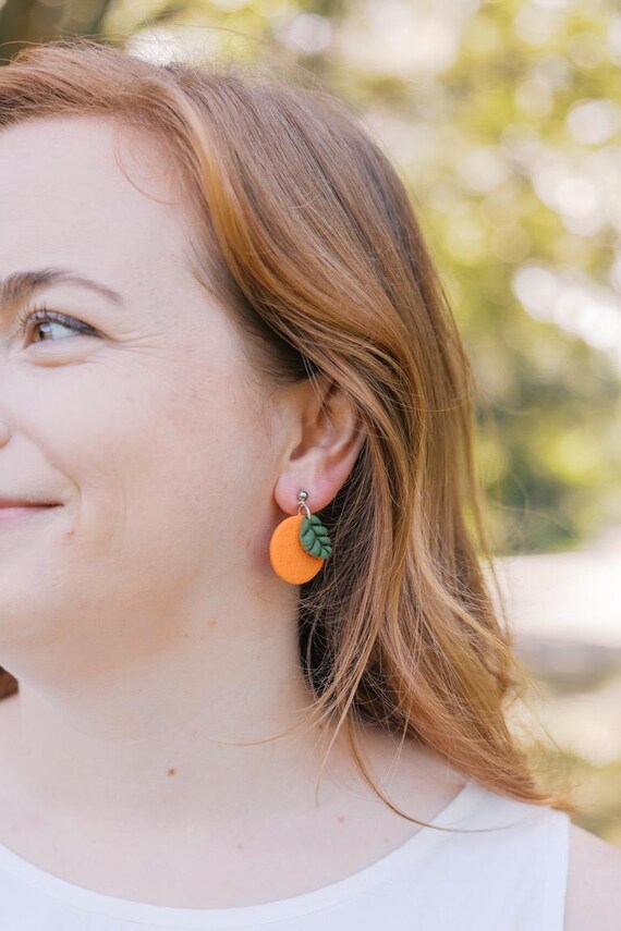 Handcrafted Florida Orange Earrings Real Orange Fruit Earrings, Handmade Dried Orange Earrings  main image 4