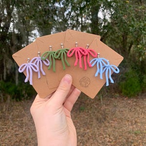 RIBBON BOW DANGLES || Bow Earrings || Spring Earrings || Pastel Earrings || Clay Earrings || Handmade Earrings || Gift for Her