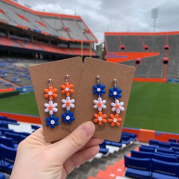GATOR FLOWER DANGLES || U.F. Earrings || Orange & Blue Earrings || Gift for Gators || Gator Acceptance Gift for College Student