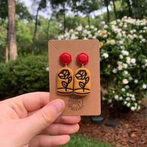 PRINCESS DANGLES || Enchanted Rose Earrings || Character Earrings || Handmade Clay Earrings || Gift for Wife || Gift for Daughter