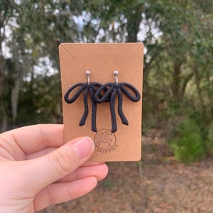 BLACK RIBBON BOWS || Bow Earrings || Spring Earrings || Pastel Earrings || Clay Earrings || Handmade Earrings || Gift for Her