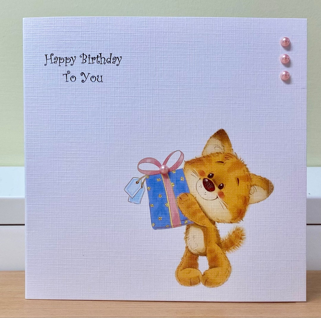 Cute Birthday Card - Cute Cat Birthday Card, Handmade - Cat / Kitten ...