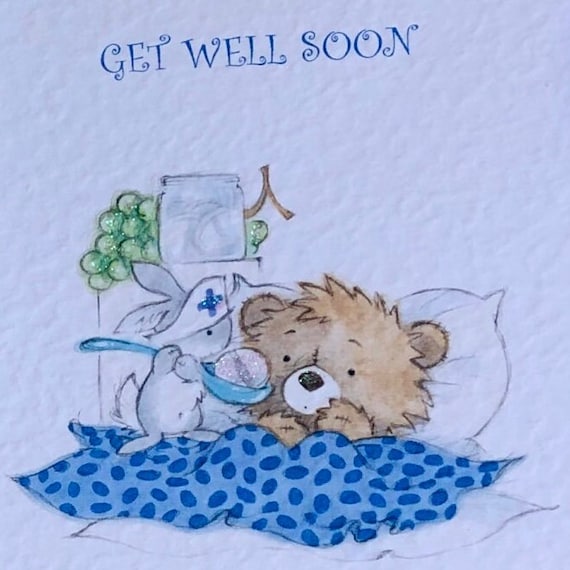 Get Well Card Cute Teddy Bear Get Well Soon Flowers Bouquet Gems