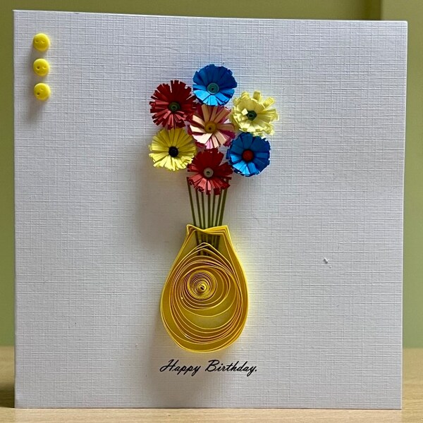 Birthday Card, Handmade - Quilled Flower Birthday Card - Handmade Quilled Card - Luxury Flower Birthday Card - Handmade Quilled Card