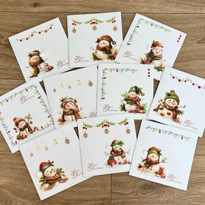 Christmas Card Pack, Handmade - 10 Pack Christmas Cards - Traditional Christmas Cards - Snowman Christmas Cards - Xmas Card Pack, Handmade