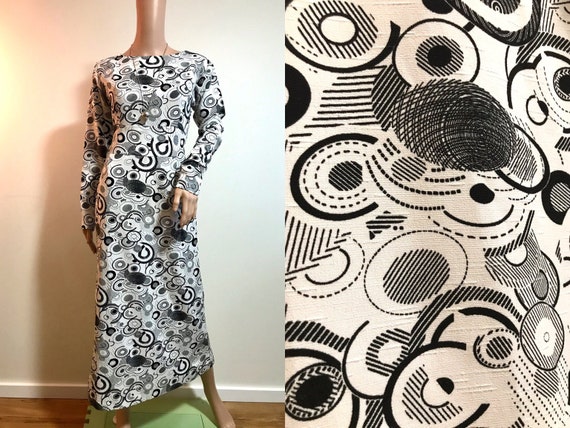 MOD OP ART Vtg 60s 70s Maxi Dress Vintage Optic No