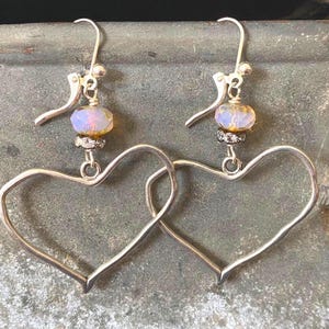 Silver Heart Pink Opal Like Earrings. Asymmetrical.  Dangle Boho Earrings