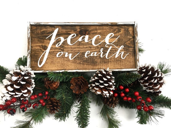 Peace on Earth Hand Painted Wooden Sign // Peace on Earth Sign | Etsy