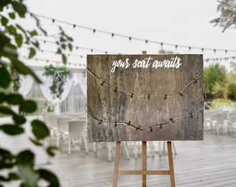 Your Seat Awaits Hand Painted Wedding Sign // Wedding Seating Sign // Seating Chart Sign // Find Your Seat Sign