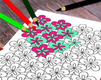 Páginas para colorir para adultos, Página para colorir de flores para impressão para crianças, Folha para colorir digital de flores, Coloriage Adulte, Antistress Coloring PDF