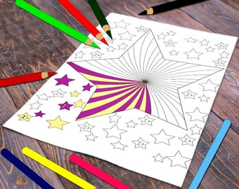 Stars Coloring Page Adult Printable Sheet Happy Poster Art Therapy Digital Stamp Instant Download