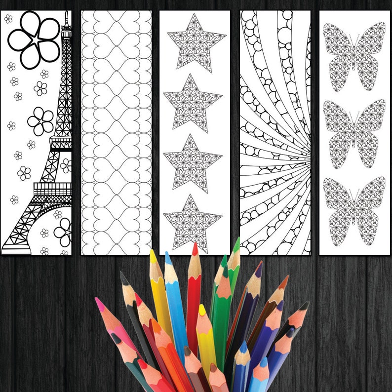 Stress Relief Coloring, Stress Relieving Pattern, Coloring Sketch, Coloring Addicts, Gift For Book Readers, Children Bookmark, 15 Bookmarks image 4