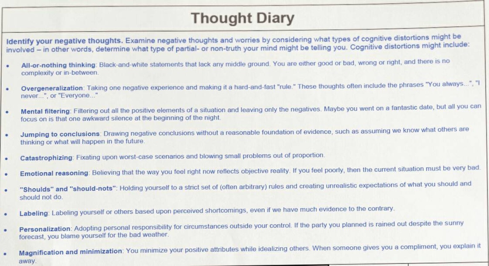 Negative Thoughts Diary, Digital Journal, Thoughts Organizer Printable, Self Improvement, Self