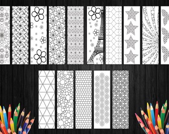 Stress Relief Coloring, Stress Relieving Pattern, Coloring Sketch, Coloring Addicts, Gift For Book Readers, Children Bookmark, 15 Bookmarks