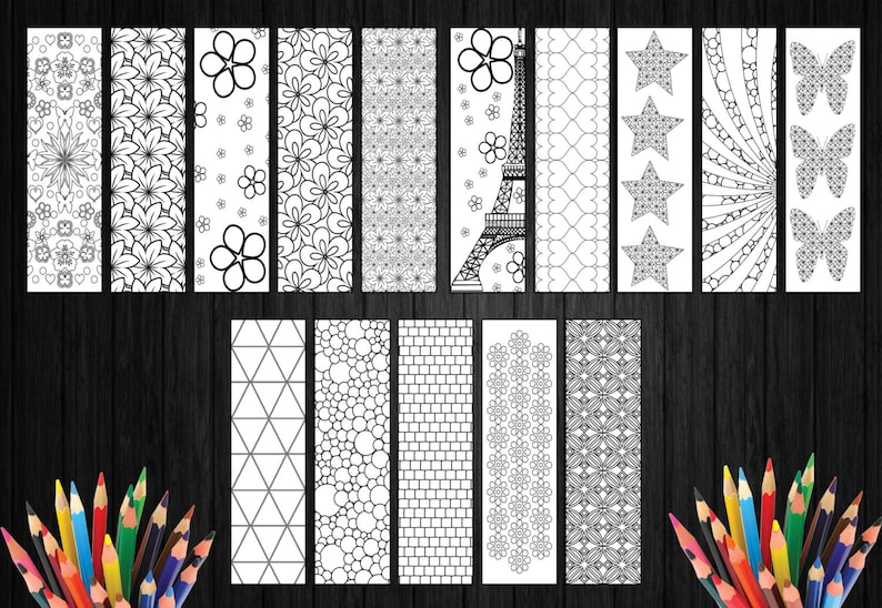 Stress Relief Coloring, Stress Relieving Pattern, Coloring Sketch, Coloring Addicts, Gift For Book Readers, Children Bookmark, 15 Bookmarks image 1