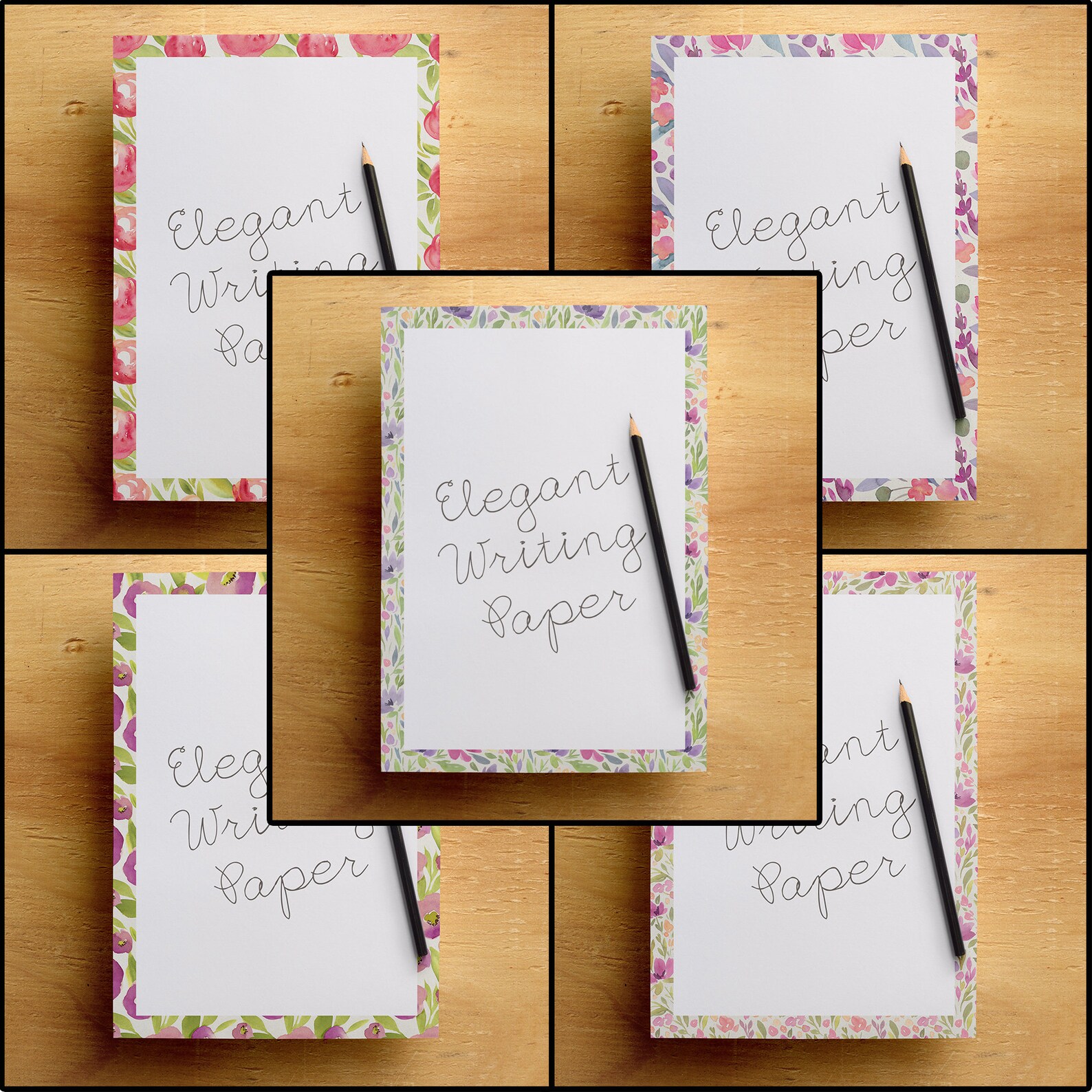 5 Bordered Writing Papers, Journal Paper Template, Lined Writing Pages