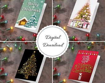 Holiday Cards Template Landscape - Christmas Cards Printable - Happy Holidays