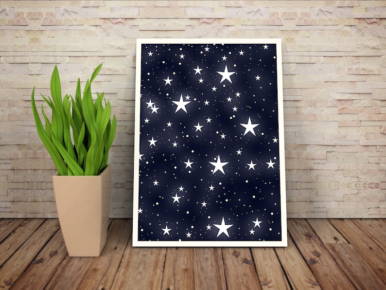 Galaxy Nursery Dark Blue Print Download Printable Celestial Etsy