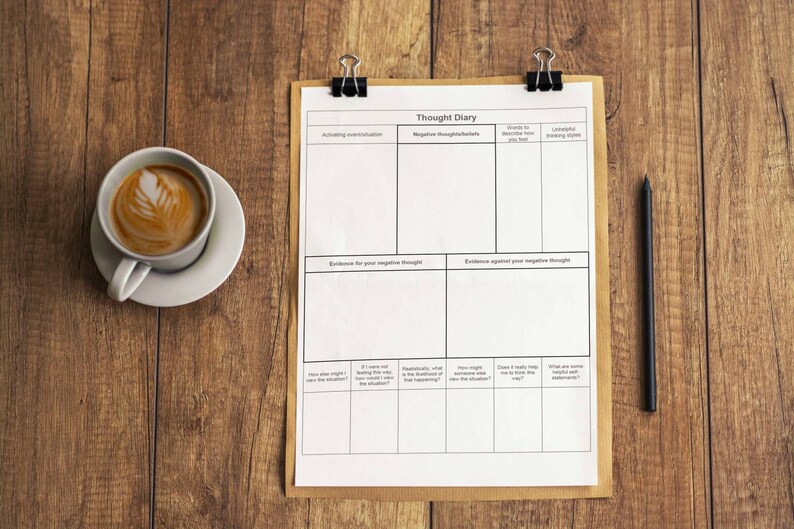 Negative Thoughts Diary, Digital Journal, Thoughts Organizer Printable