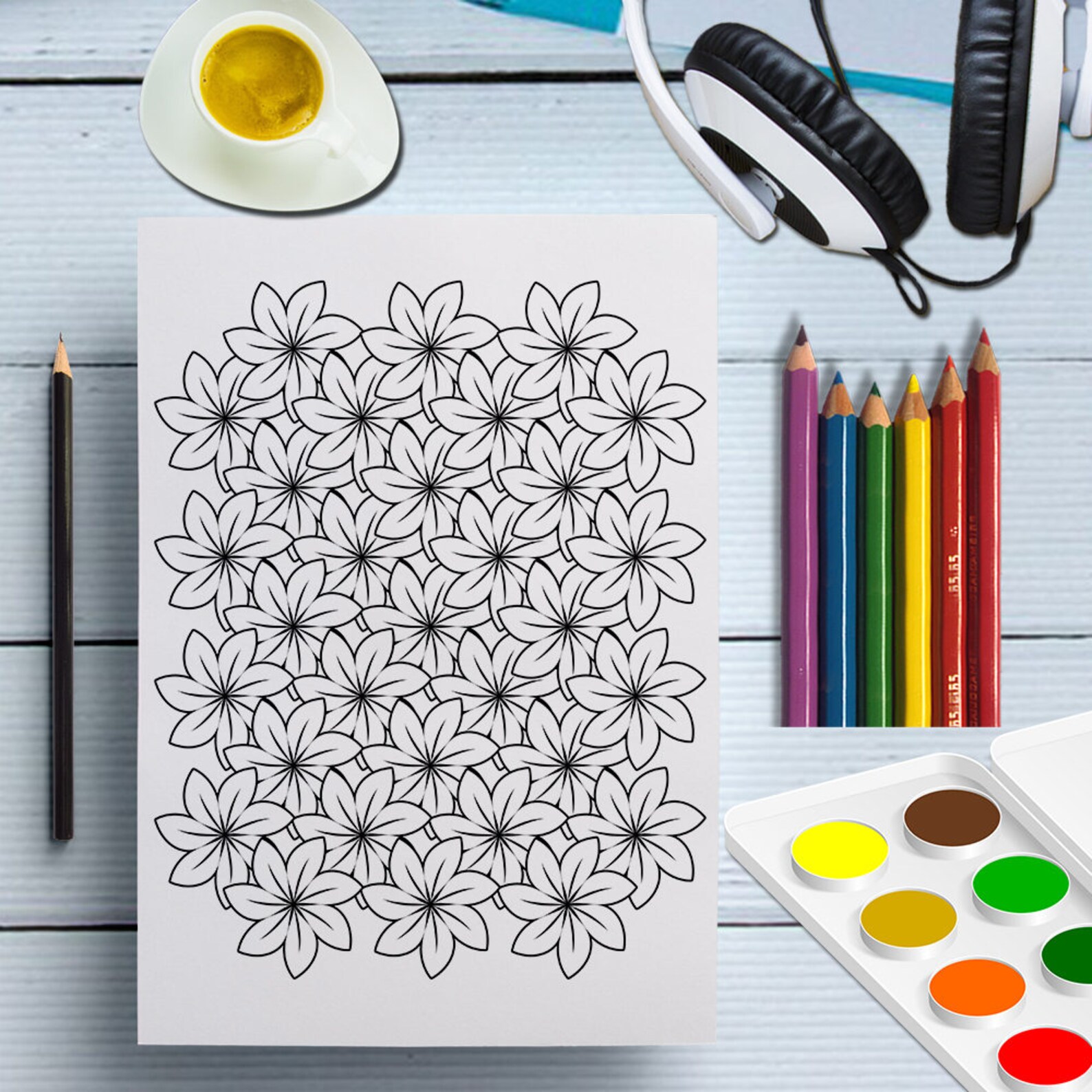Adult Coloring Page Flower, Coloriage, Floral Coloring Page Adults ...