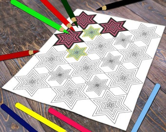 adult coloring pages stars, pattern colouring page, geometric coloring sheet, downloadable color page, abstract coloring pages