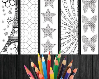 5 kleurboek voor kinderen, afdrukbare bladwijzer om in te kleuren, papieren bladwijzerkleuring om te downloaden, digitale bladwijzer