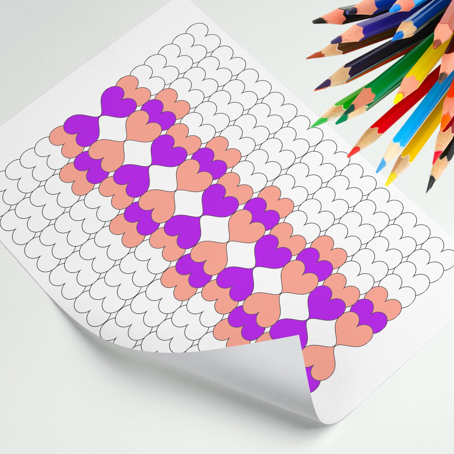 Valentines Day Gift Wrapping Paper, Printable Coloring Sheet of Hearts ...