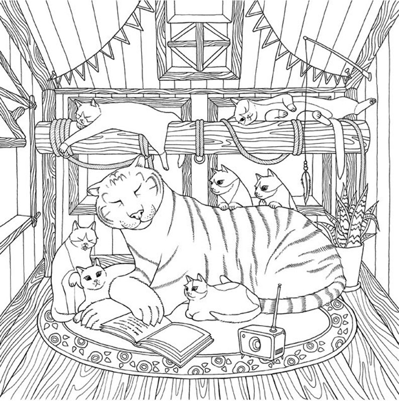 Download Cat Coloring Therapy Vol.2 Cat Coloring Book by Grace J | Etsy