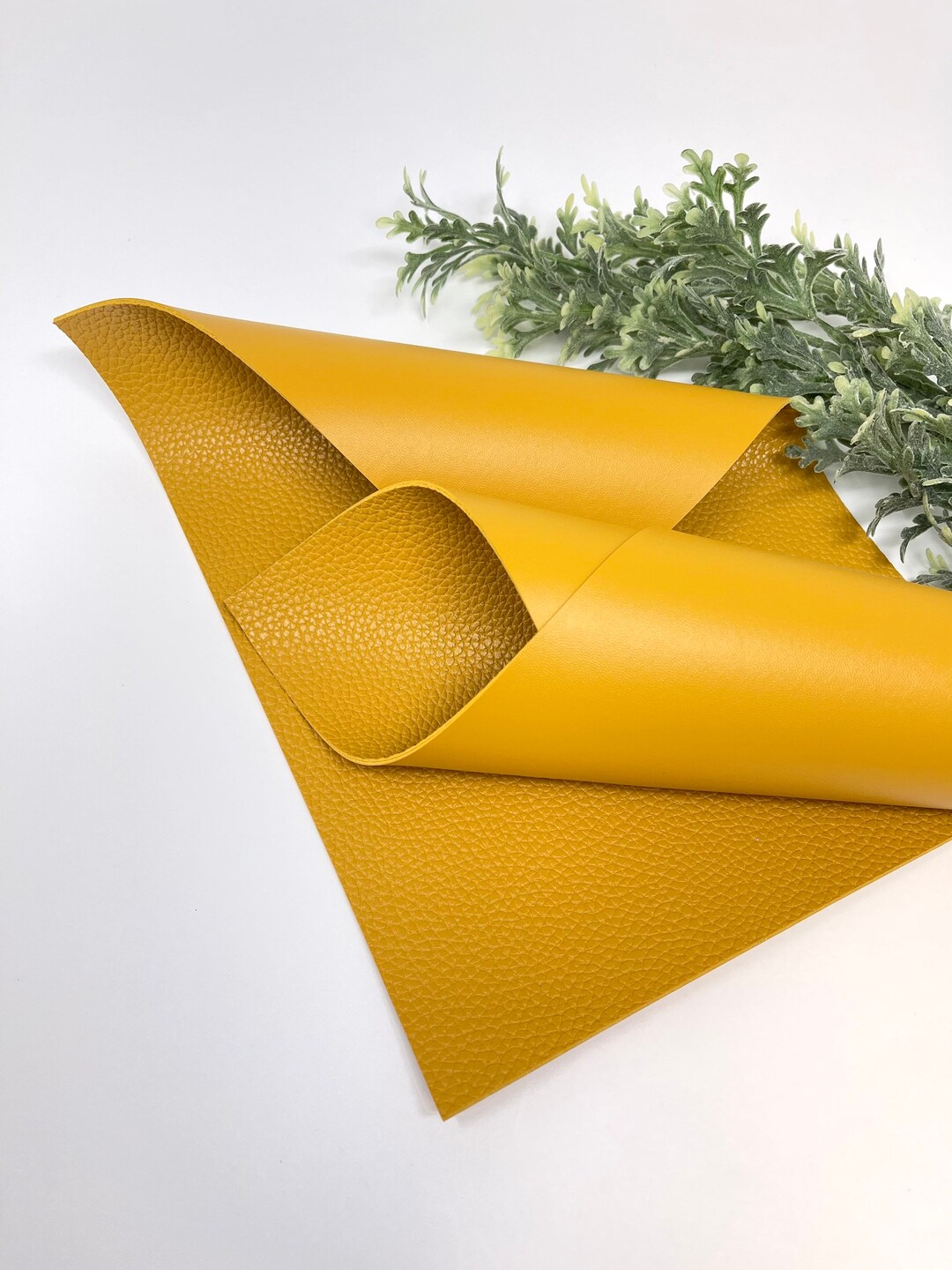 Mustard Yellow Double Sided Leather. Smooth on One Side Litchi Texture