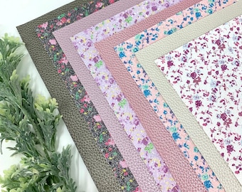 Floral Glitter Faux Leather Sheets: Litchi Pearl Design, DIY Craft Supplies