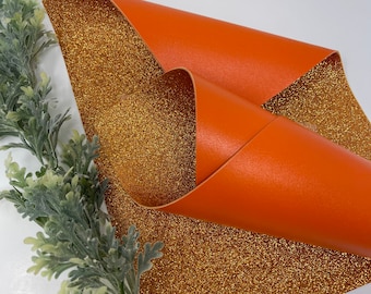 F613 Orange Faux Leather Sheet: Double Sided Glitter Fabric (8x11 in)