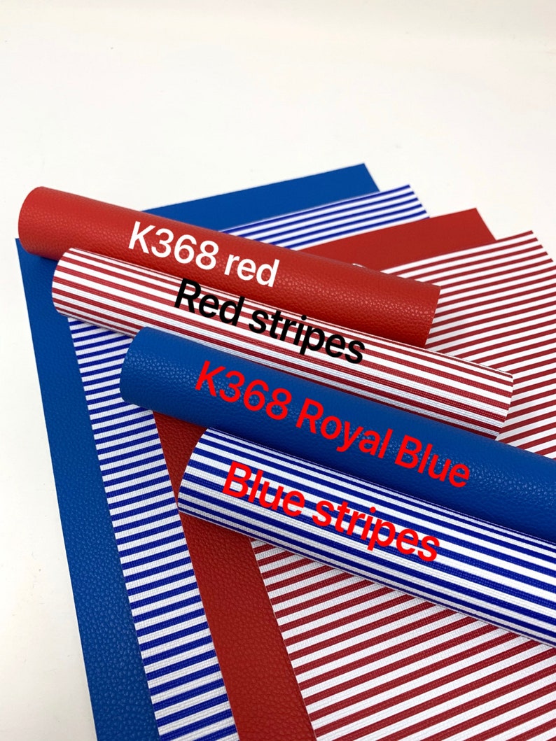 May include: Red and blue striped fabric sheets with the text "K368 red Red stripes" and "K368 Royal Blue Blue stripes".