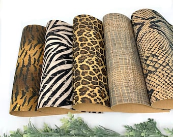 Cork Design Animal print cork leather sheets. Leather craft sheets. cork sheets. Tiger, zebra leopard crocodile snake designs cork sheets