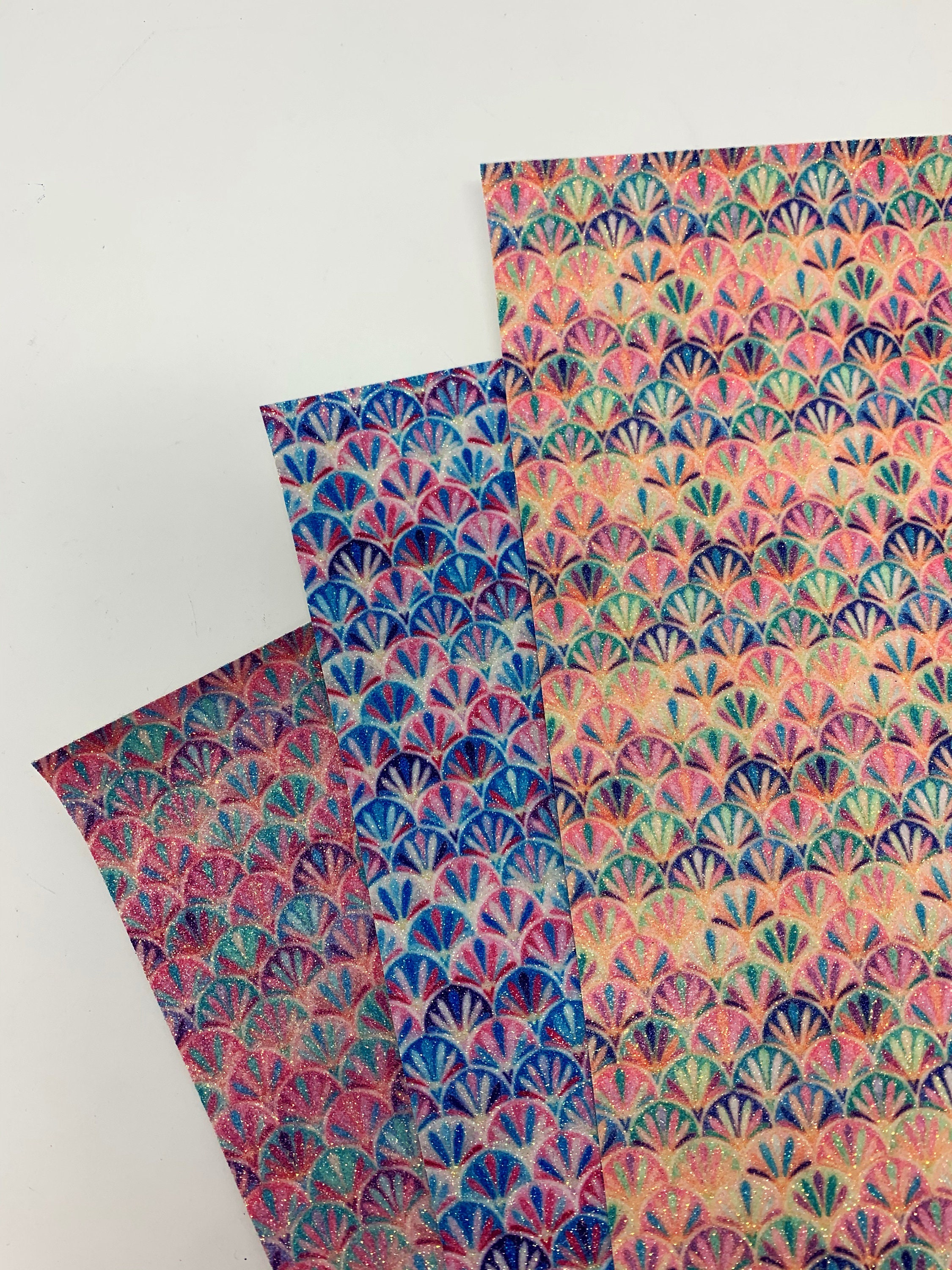Mermaid scale with sea shells design SHIMMER GLITTER sheets. Glitter sheets, craft and hair bows supplies, shimmer glitter sheets R-06