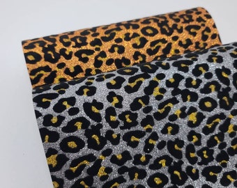 Glitter with velvet leopard print sheets. Texture leather sheet, craft supplies, hair bow supplies. Thickness 1.0 mm listing P529-1