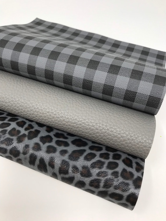 GRAY Texture Design Faux Leather Leopard. Plaid. Litchi | Etsy