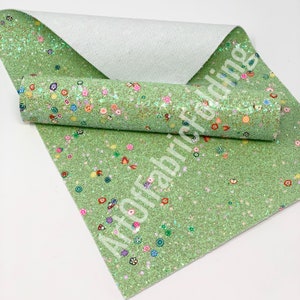 Lime GREEN Glitter fabric sheets. Chunky Glitter sheets with fruits and flowers. Craft supplies. Glitter sheets supplies. P543