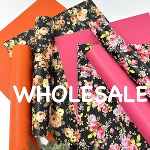 WHOLESALE  4 sheet 8x11 in. Floral and solid colors faux leather sheets. Floral print Leather sheets. Leather supplies. Craft supplies.