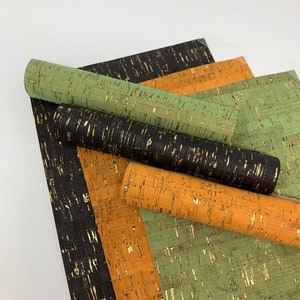 Colored Cork print leather sheets. Black, green, orange cork Leather craft sheets cork leather sheets craft supplies. Thickness 1.0mm.