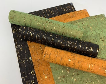 Colored Cork print leather sheets. Black, green, orange cork Leather craft sheets cork leather sheets craft supplies. Thickness 1.0mm.