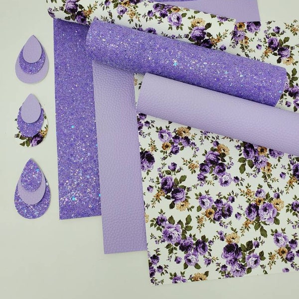 Purple Faux Leather Sheets: Glitter, Texture, Floral - Craft Supplies