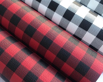 Buffalo Plaid PVC Leather Roll: Red/Black, White/Black (8x52
